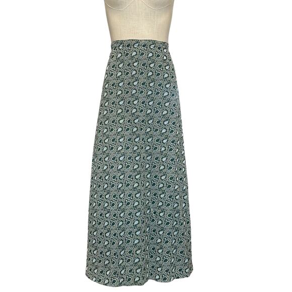 Vintage Dresses & Skirts - Vintage 70s Green Paisley Maxi Skirt XS